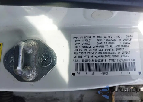 2009 Honda Accord 3.5 Ex-L z USA, uszkodzony, nr VIN 1HGCP36899A003818